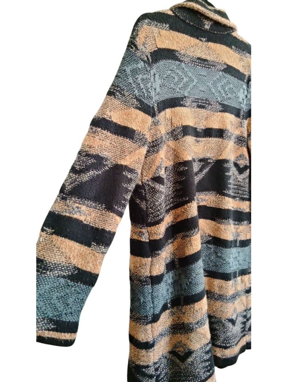 Cable & Gauge Size XL Open Front Cardigan Black Brown Textured Bohemian Knit - Picture 5 of 8